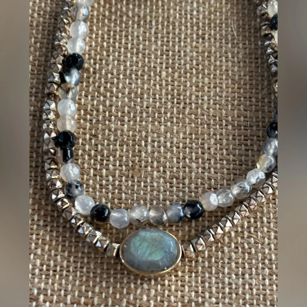 LA CN Stone Adjustable Beaded Bracelet